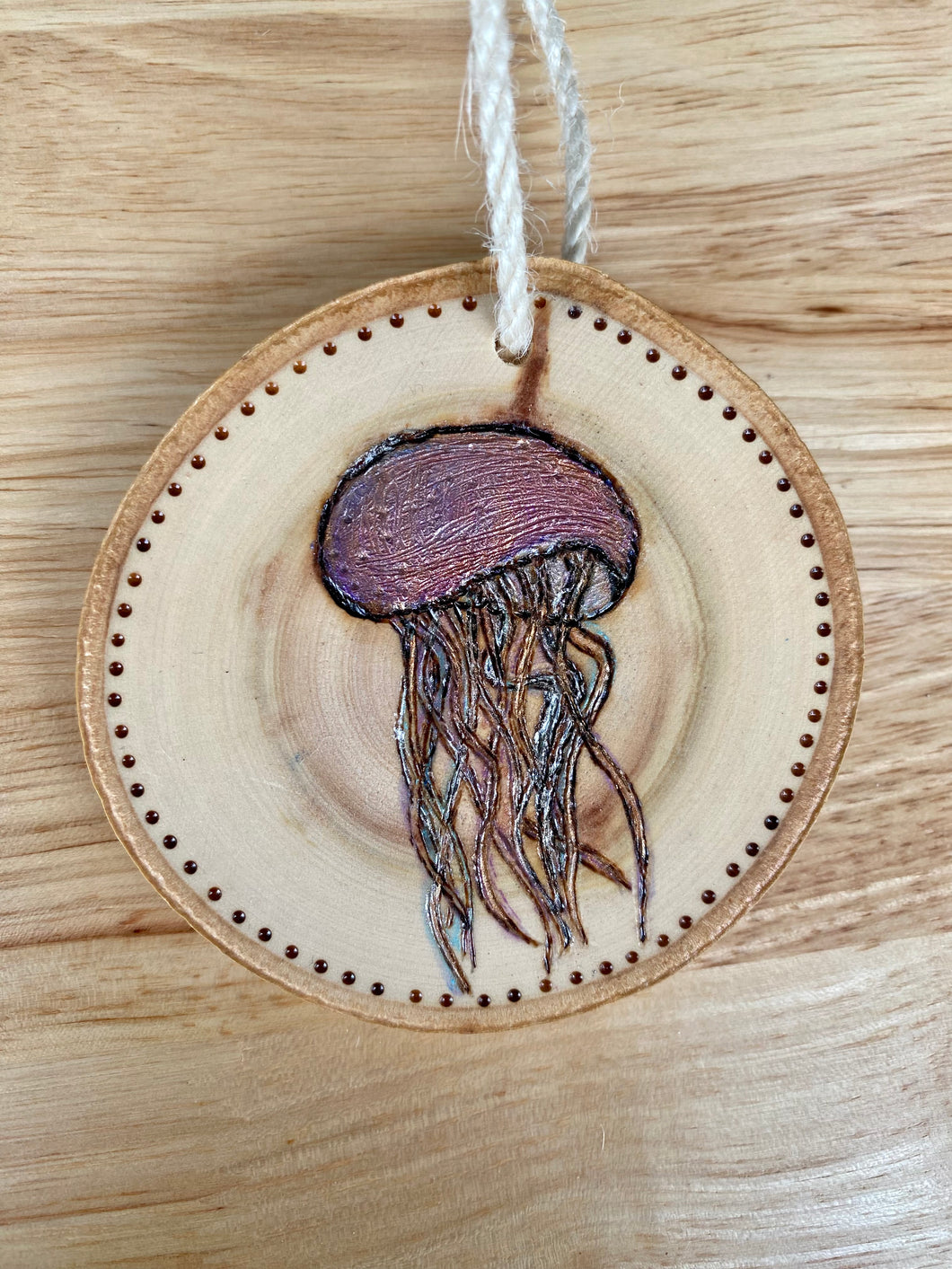 Jellyfish Wood Burned Ornament