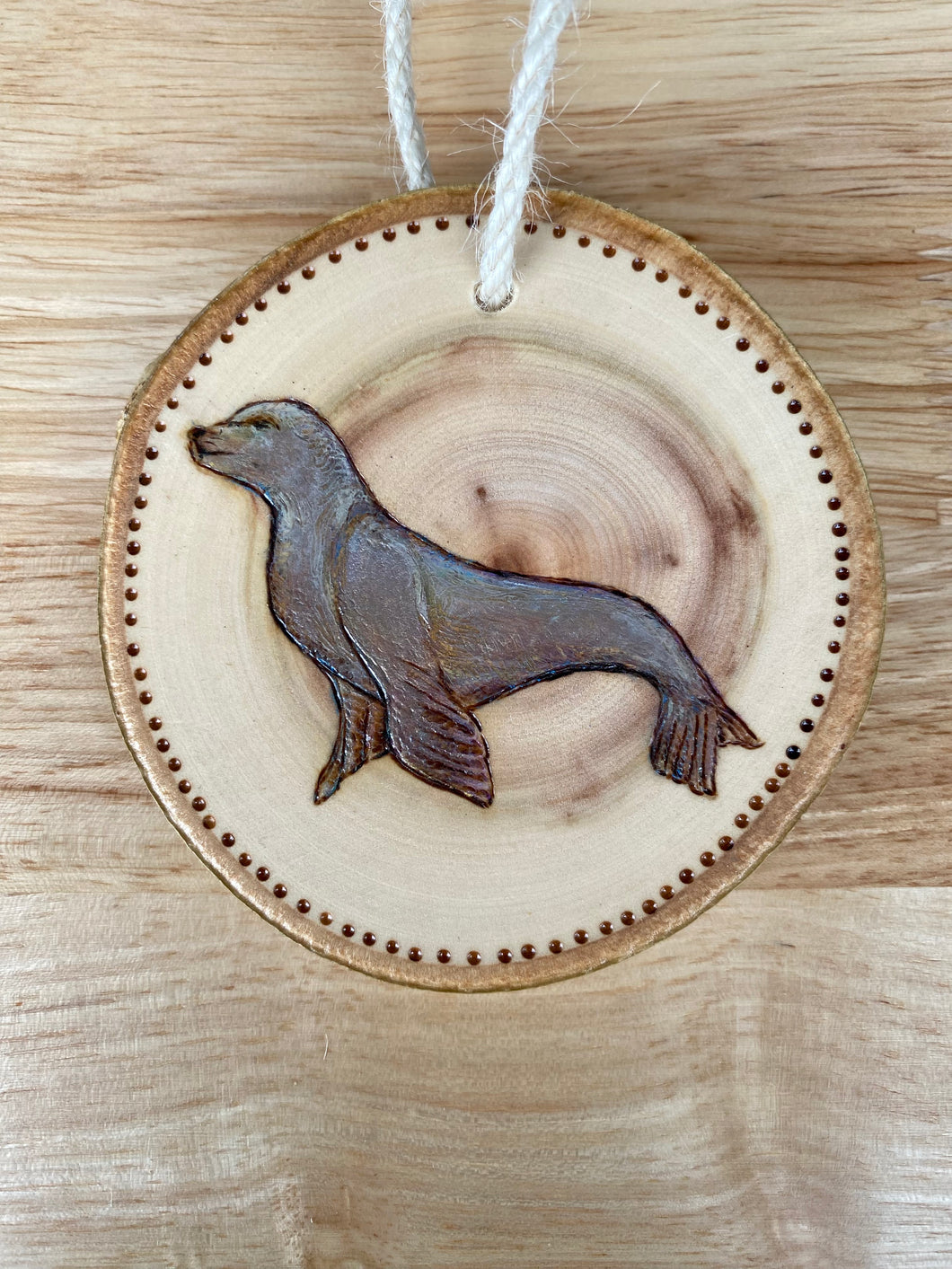 Seal Wood Burned Ornament