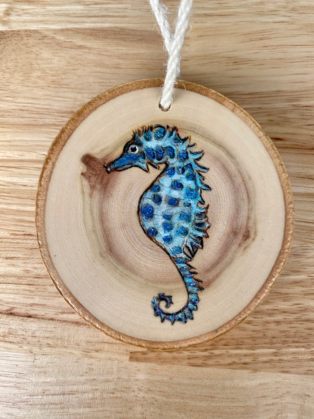 Seahorse Wood Burned Ornament