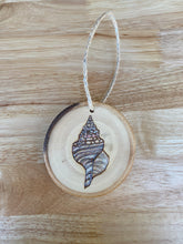 Load image into Gallery viewer, Tinted Cantharus Shell Wood Burned Ornament
