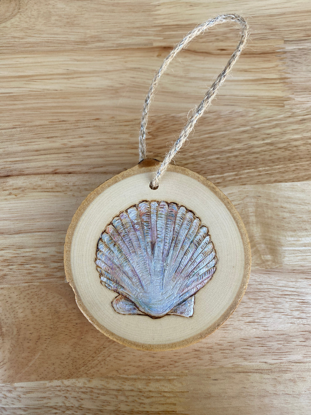 Fan Seashell Wood Burned Ornament