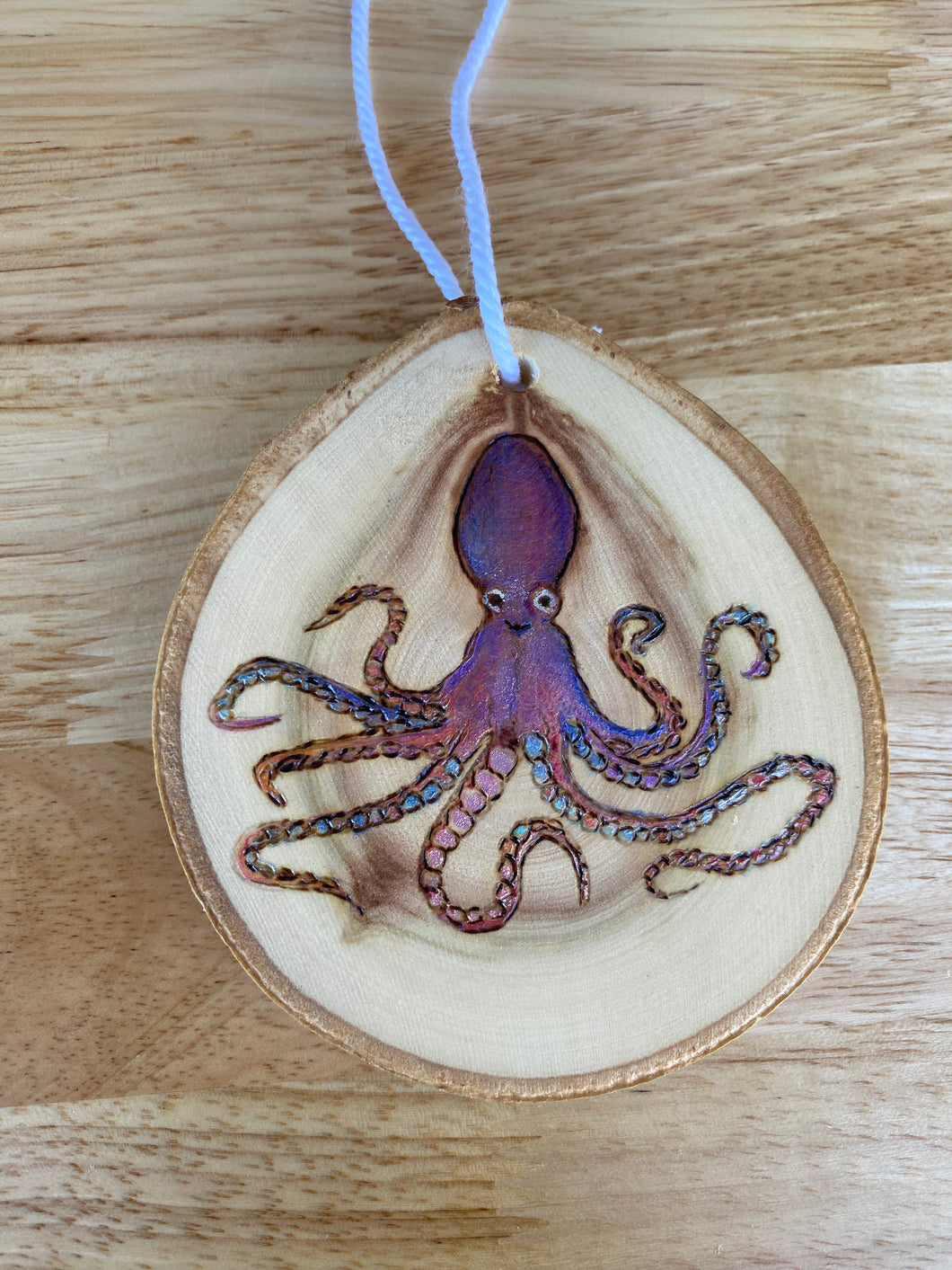 Octopus Wood Burned Ornament