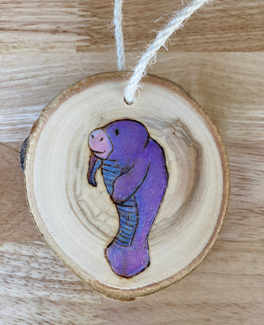 Manatee Wood Burned Ornament