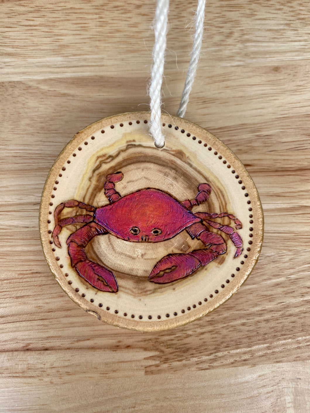 Red Crab Wood Burned Ornament