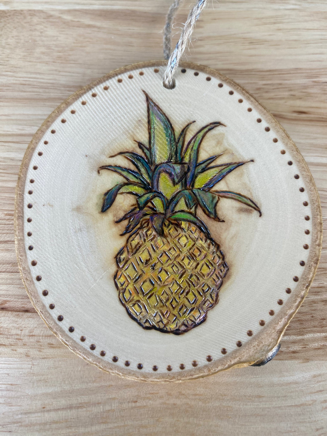 Pineapple Wood Burned Ornament