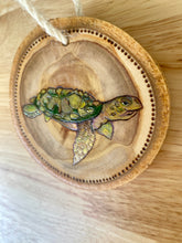 Load image into Gallery viewer, Turtle Wood Burned Ornament
