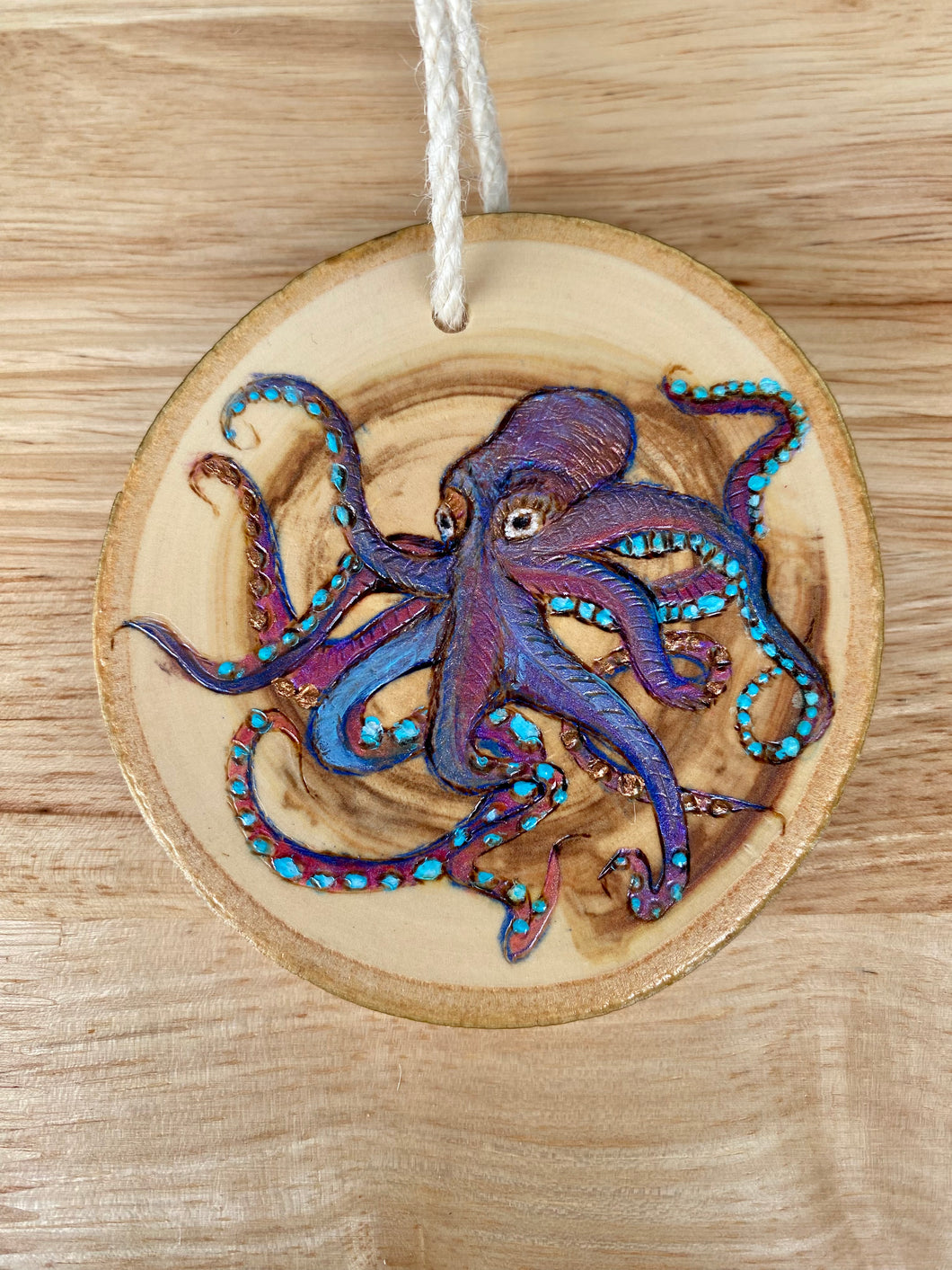 Octopus Wood Burned Ornament